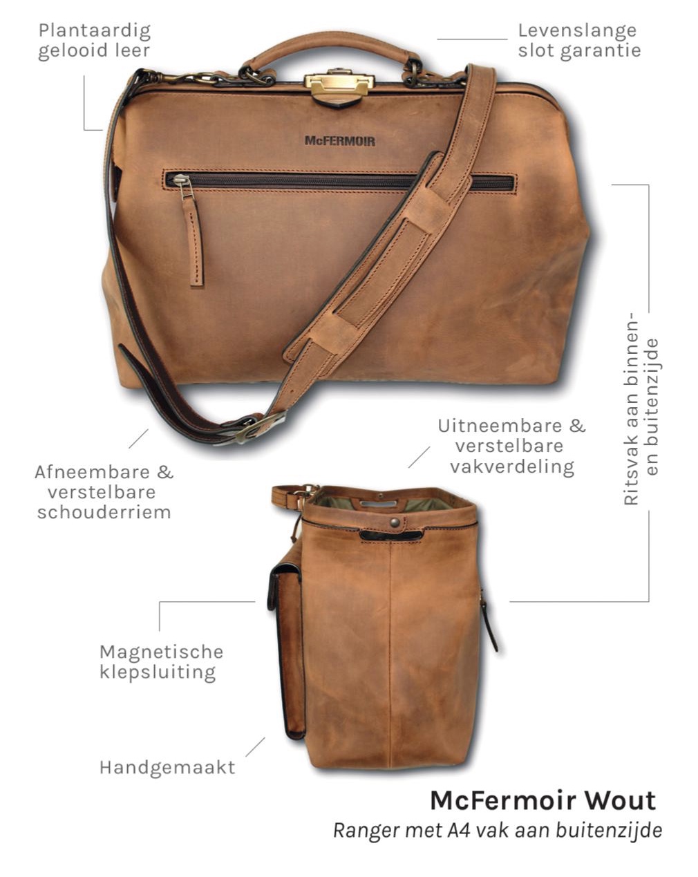 McFermoir Wout dokterstas 3014 met A4 vak met magneetsluiting Bruin